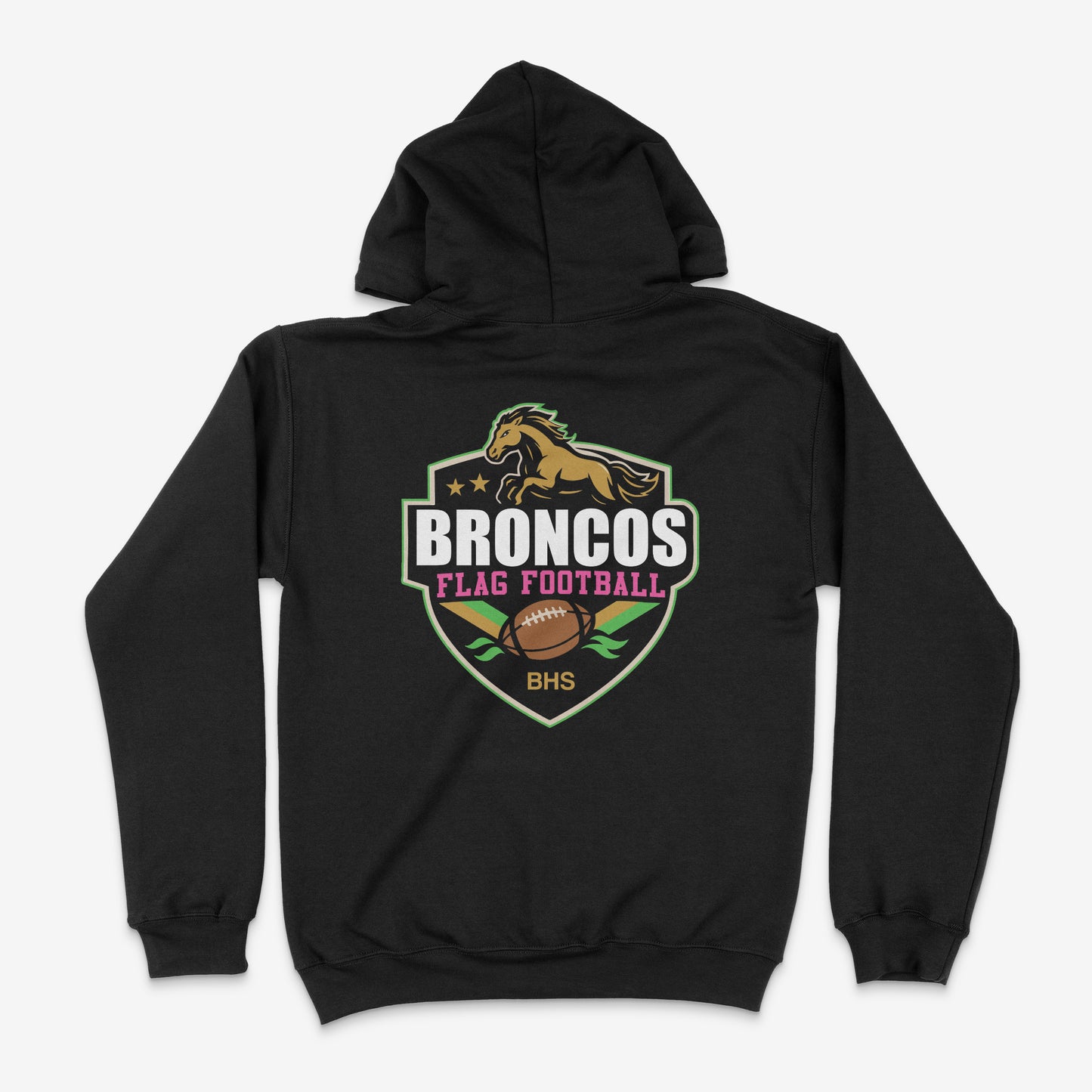 Double Sided Banning Broncos Flag Football Hoodie Pink Accent